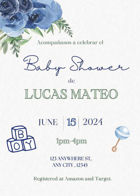Blue and green baby shower invitation-BOY