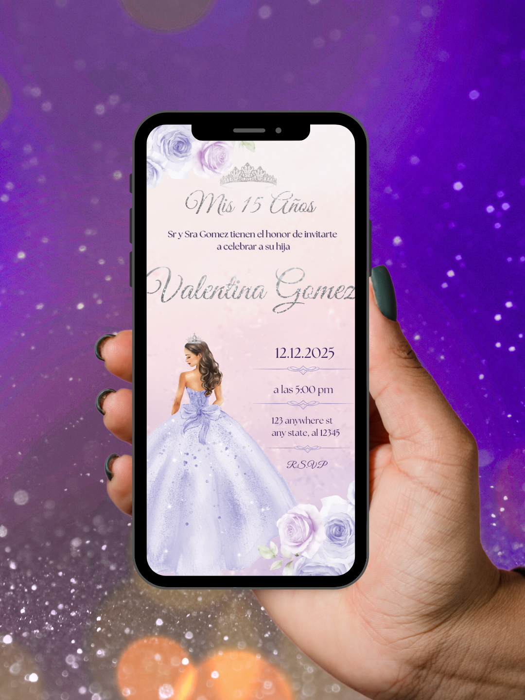 Lavender Quinceañera invitation